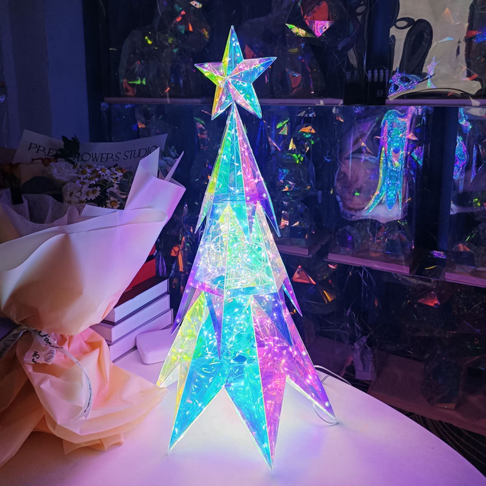 21 in Prismatic Iridescent Christmas Tree/Santa Claus/Fawn/Gift Box 21 in Prismatic Iridescent Christmas Tree/Santa Claus/Fawn/Gift Box