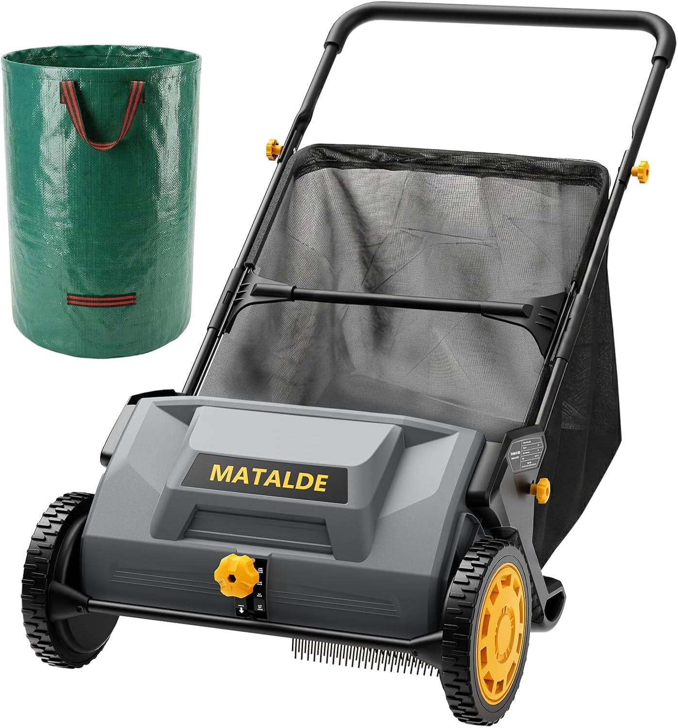 21" Push Lawn Sweeper with 103L Mesh Collection Hopper Bag, 200L Leaf Bag, Leaf and Grass Collector with 4 Adjustable Heights, Steel Frame & Rubber Wheels