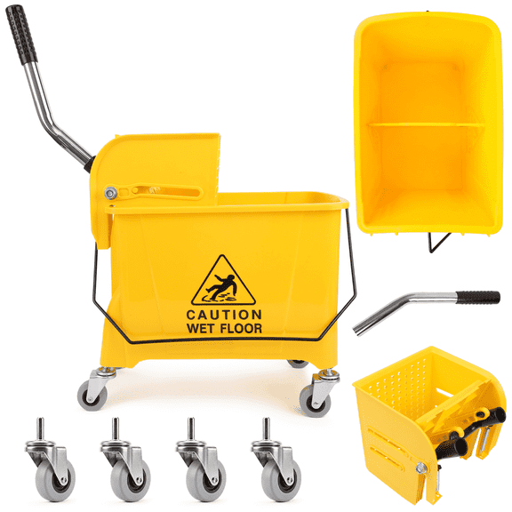 20 Quart Compact Mop Bucket with Wringer on Wheels, Separate Dirty & Clean Water Tanks for Floor Cleaning, Home, Apartment, Yellow