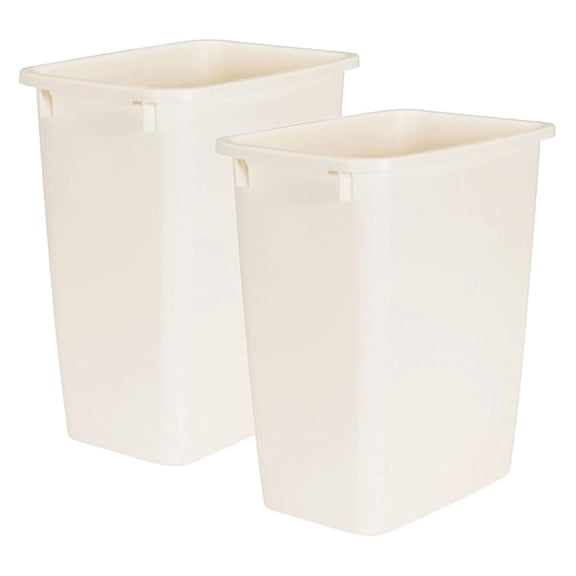 21 Quart Traditional Rectangular Plastic Open Wastebasket Trash Can for Kitchen, Bathroom, and Home Office, Bisque (2 Pack)