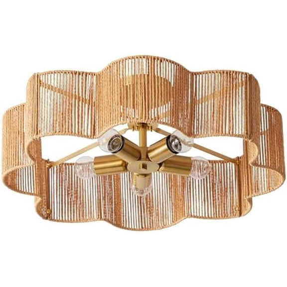 21 Rattan Light Fixtures Ceiling Light Wicker Boho Chandelier with Hand Woven Brushed Brass Finish Flower Shade for Kids Room Bedroom Laundry Room Cloak Room 5-Light$$Tools & Hardware Other