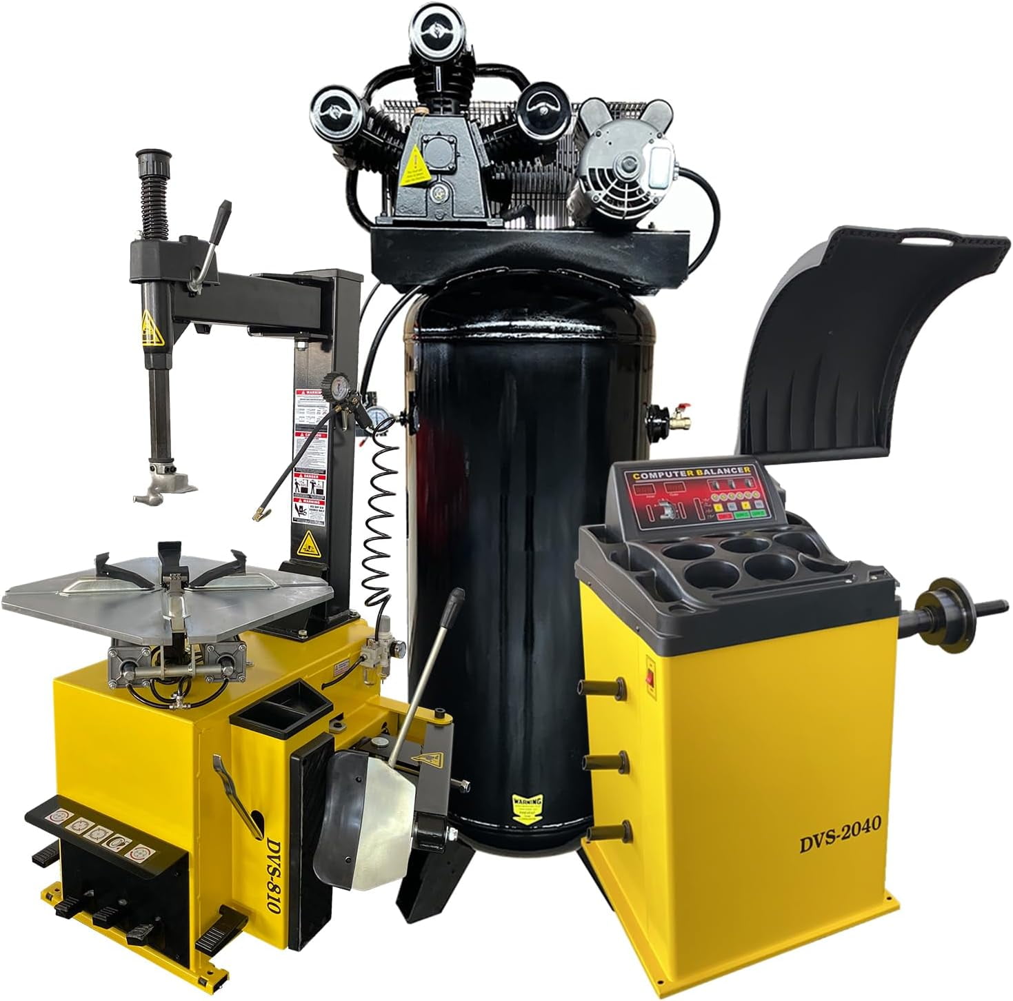 21'' Rim 1.5HP Tire Changer and 24'' Rim Tire Balancer Combo and 5HP Air Compressor w/ 60Gal ASME Tank for Tire Repair and Wheel Balancing Garage Shop Equipment w/ 1 Year Full Warranty