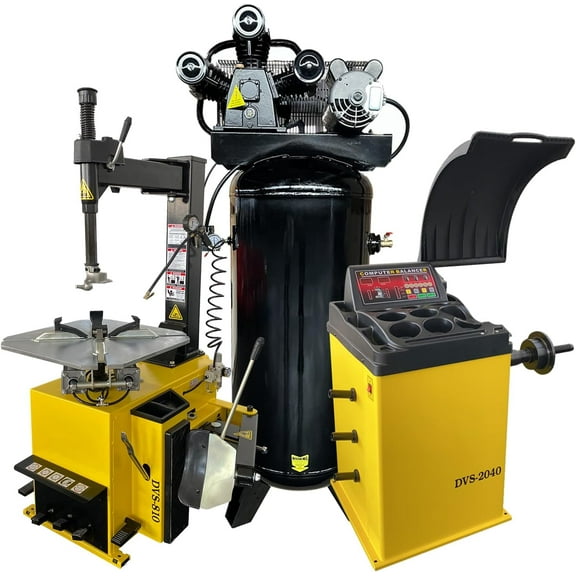21'' Rim 1.5HP Tire Changer and 24'' Rim Tire Balancer Combo and 5HP Air Compressor w/ 60Gal ASME Tank for Tire Repair and Wheel Balancing Garage Shop Equipment w/ 1 Year Full Warranty