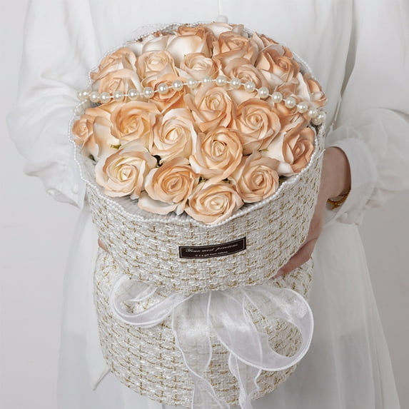 21 Roses Bouquet with LED Lights Fabric Scented Soap Flowers Valentine's Day Gift Romantic Birthday Anniversary Present Home Decor Centerpiece Artificial Floral Arrangement