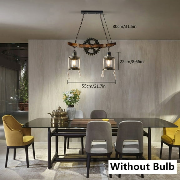 21'' Rustic Wood Glass Chandelier Industrial Loft Bar Hanging Lamps Adjustable Rustic Wood Chandelier Retro Pendant Light Industrial Bar Ceiling Lights Lamp Retro Industrial Gear Design Chandelier
