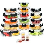 21 Set Glass Food Storage Containers with Snap Locking Lids Set, Glass Meal Prep Containers, 21 Containers & 21 Lids, Black