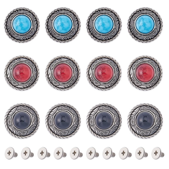 21 Sets 3 Colors Alloy Decorative Rivets with Turquoise and Iron Screws for Purse Bags Leather Crafts Decoration Flat Round for DIY