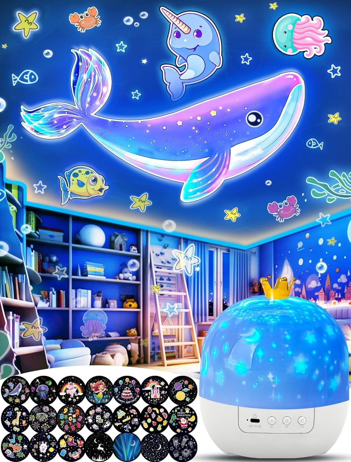 21 Sets of Films, Projector Night Light for  Bedroom, Ceiling,  Night Light Projector,  Galaxy Projector with 360? Rotation Dimmable for Girls, Birthday, Christmas, , Room Decor
