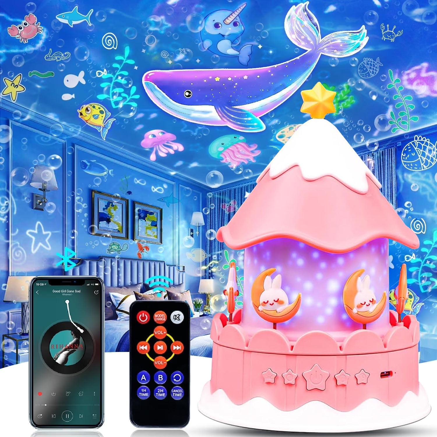 21 Sets of Films Projector Night Light for Kids, Star Projector for Bedroom, Ceiling, Kids Night Light with 360° Rotation Dimmable for Girls Boys, Birthday, Christmas, Nursery, Room Decor