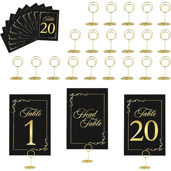 21 Sets Wedding Table Number 1-20 and Head Card with Pcs Tables Holders, Gold Numbers Cards Place 4" X 6" for Reception