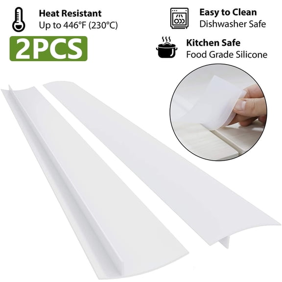21" Silicone Stove Gap Covers, 2 Pack Flexible Kitchen Heat Resistant Oven Gap Fillers Stove Counter Gap Covers Between Stovetop and Counter, Easy to Clean, White