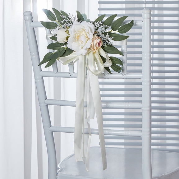 21" Silk Rose Chair Sash, Fall Wedding Bouquets for Bridesmaids Bride, Wedding Ceremony & Reception Décor, Pink/White/Orange, 1-Pack