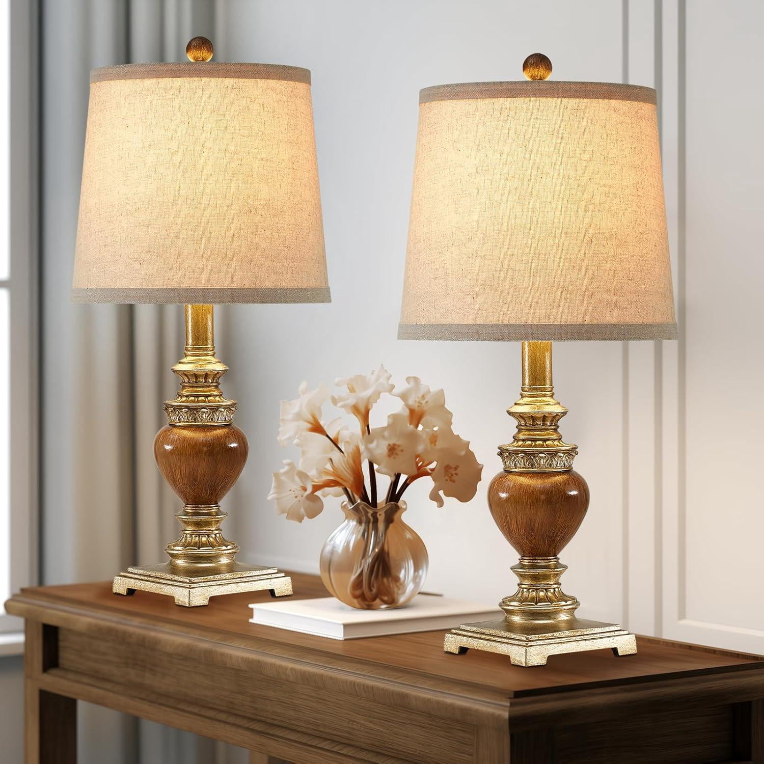 21'' Small Table Lamps for Bedroom Set of 2 Rustic Farmhouse Bedside ...
