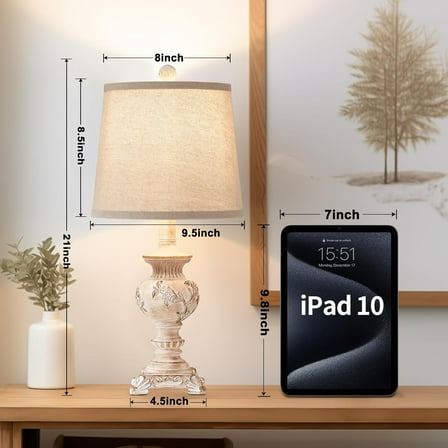 21'' Small Table Lamps Set of 2 Farmhouse Nightstand Lamps with Carved Floral Vintage Side Table Lamps for Living Room Kids Office, White, Bulb Not Include