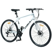21 Speed Hybrid Bike Disc Brake 700C Road Bike with Aluminum Alloy Frame,City Bicycle for Men Women,85% Assembled,White