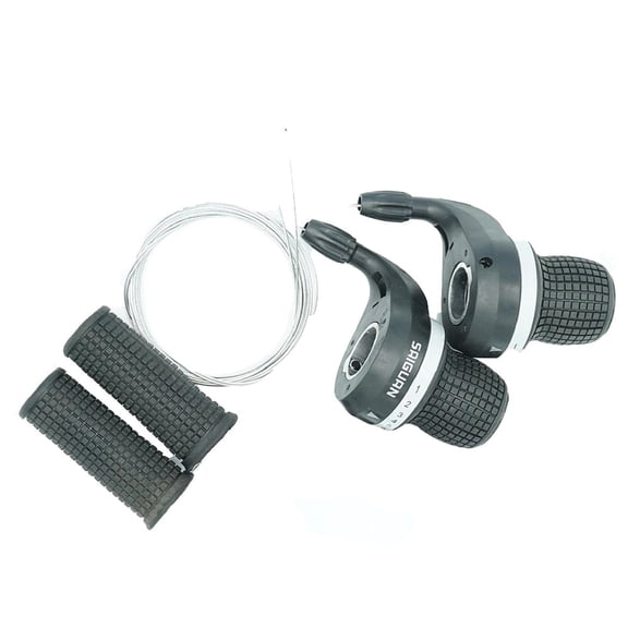 21-Speed Mountain Bike Twist Shifter Set Pair 7x3 Gear Grip Cable Left/Right Blk