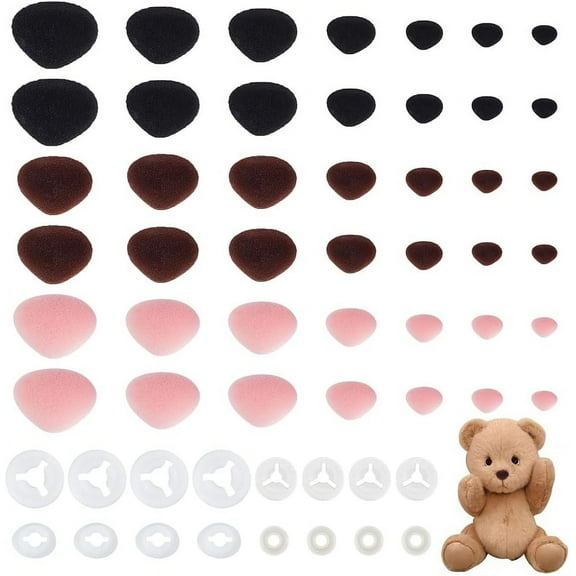 21 Styles Flocking Safety Noses 96pcs Crafts Noses 7 Sizes Velvet Animal Noses with Washers for Teddy Bear Puppets Plush Animals Memory Bears Making Repairing
