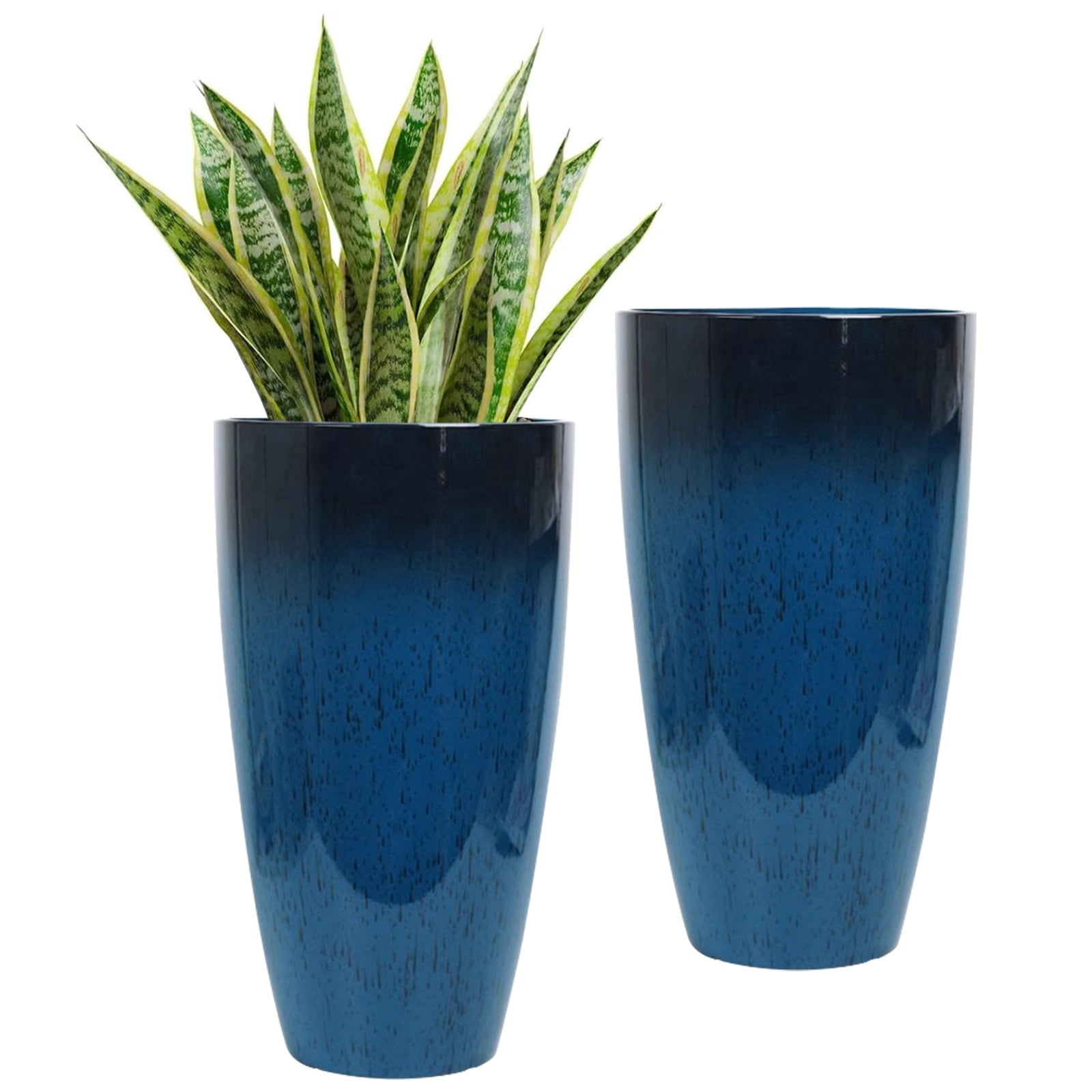 21” Tall Planters for Outdoor Indoor Plants Set of 2 Sturdy Plant Pots, Blue