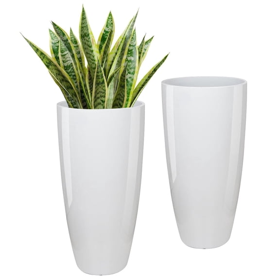 21” Tall Planters for Outdoor Indoor Plants Set of 2 Sturdy Plant Pots, White
