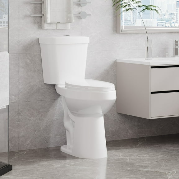 21" Tall Toilet, Two-Piece Elongated Toilet with ADA Comfort Chair Height Seat, Powerful Dual Flush, 12" Rough In High Bowl for Seniors, White