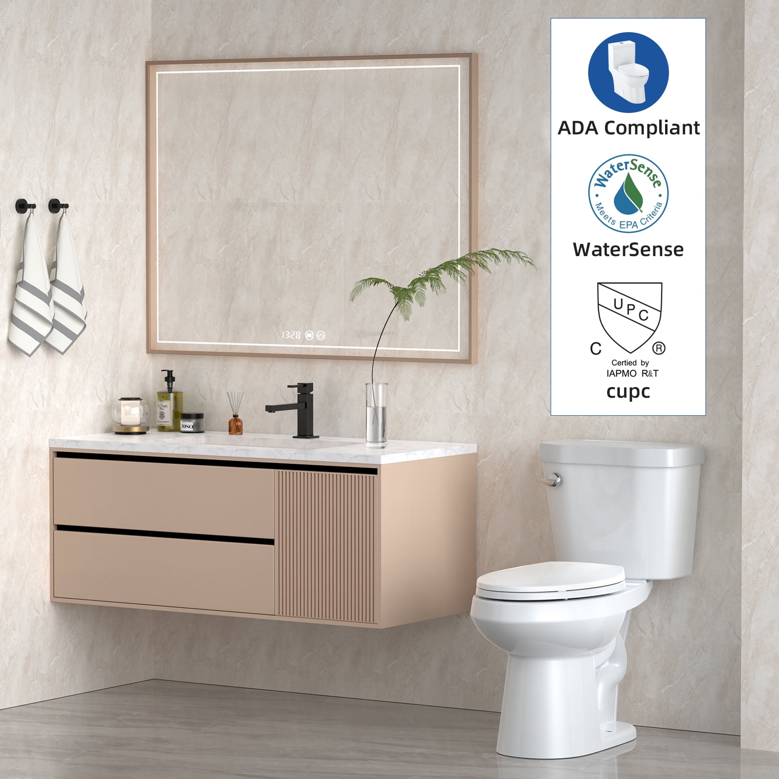 21"Toilet, Elongated Toilets for Bathrooms, Two-Piece Toilet with Soft Close Seat, 1.28 Siphonic Flush Toilet with Universal Height ADA Cotton White