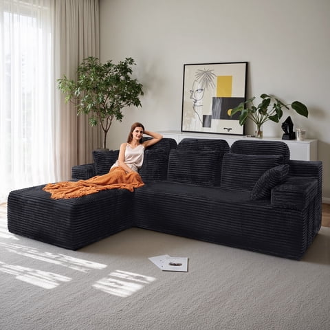 106" High Backrest Sectional Sofa&Couch, L-Shape Sectional Sofa Convertible Left or Right Chaise, Cloud Corduroy, Boneless Couches Comfortable for Living Room, Dark Grey