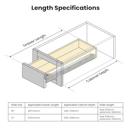 21" Under Mount Drawer Slides, Rear/Bottom Mounting Drawer Runners Rails, Full Extension/Soft Close/with Screws, Brackets, Locking Devices, 4Pairs(=8Pieces)