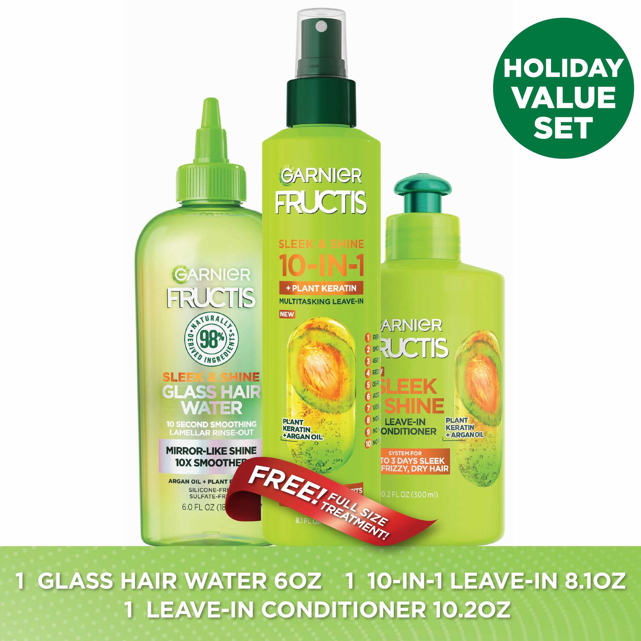 ($21 Value) Garnier Fructis Sleek & Shine Shampoo Conditioner and Treatment Gift Set, Holiday Kit - image 1 of 4