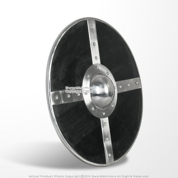 21" Viking Norse Wooden Round Shield Black Plywood with Steel Boss LARP Cosplay