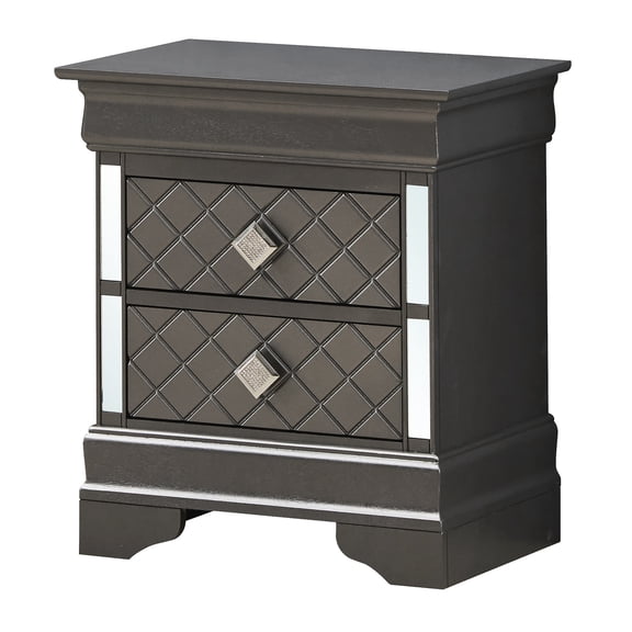 21"W X 16"D Compact Night - Stand - Drawers for Storage and Tidying - Bedroom Decor - Resilient Black Metallic Finish