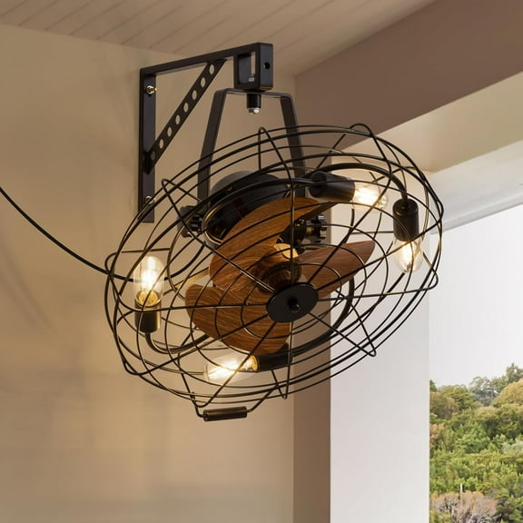 21" Wall Mount Fan with Remote, Wall Mounted Fan with Light, Quiet 6-Speed, Timer, 360 Adjustable Tilt Plug in Ceiling Fans for Garage, Bedroom, Workshop, Warehouse, Living Room, Patio