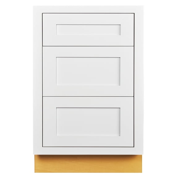 21" Wide Drawer Base Cabinet Three (3) Drawers Snow White Inset Shaker