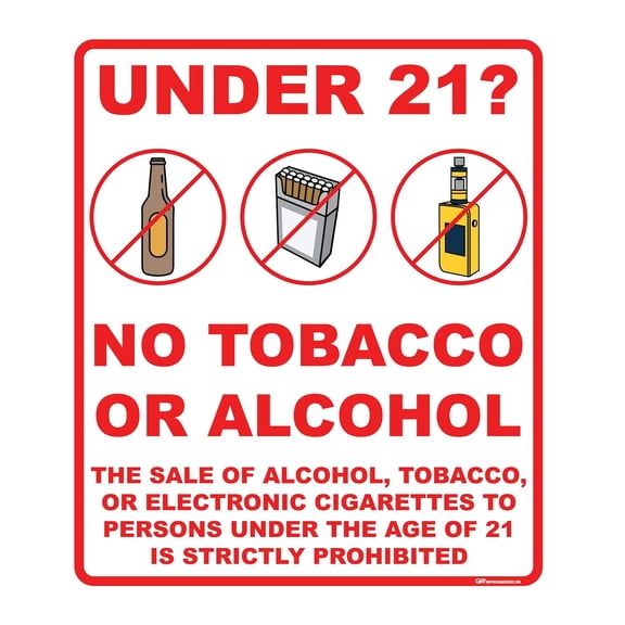 21 Window Sign" Adhesive Durable Vinyl Decal- Sign by Graphical Warehouse- Safety and Security Signage (11.3x9.6", Red)