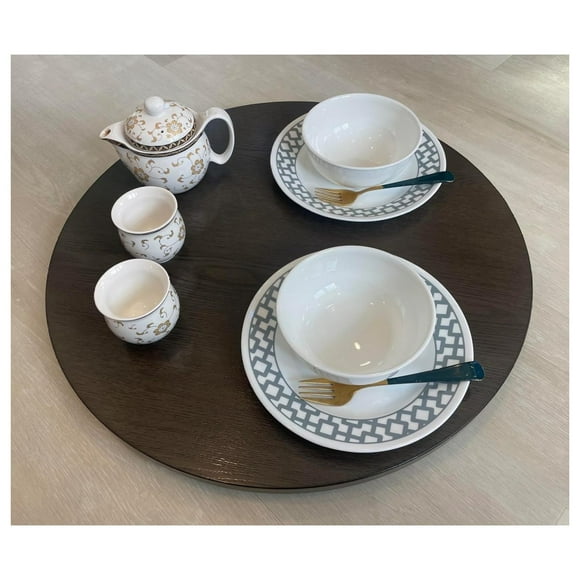 21" Wood Lazy Susan Turntable for Table - Extra Large Lazy Susan Organizer - Kitchen Turntable for Cabinet, Pantry, Countertop (Wheat Pattern)