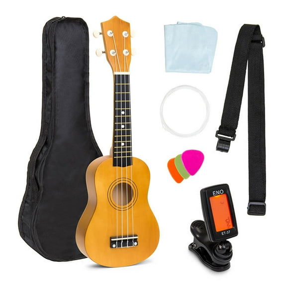 21" Wooden Ukulele for Beginners, Starter Kit with Gig Bag, Strap, Tuner, Extra Strings, Cleaning Cloth, Picks