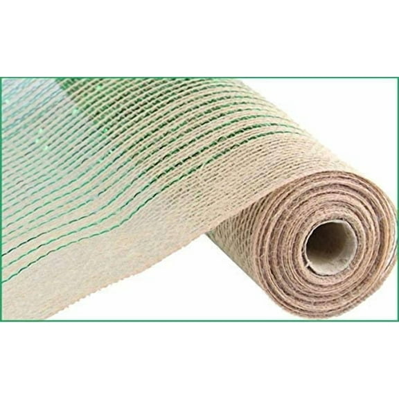 21" X 10YDS - Umbre Metallic Emerald Green and Natural Jute MESH