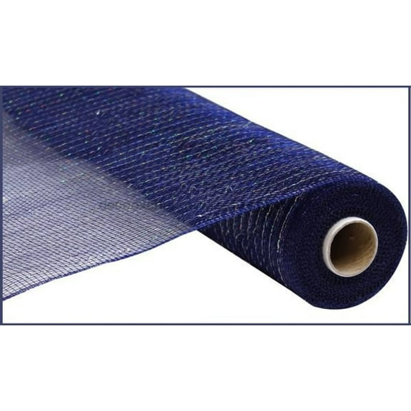 21"X10Yd Metallic Mesh Navy W/Laser Silver Foil RE1001MR