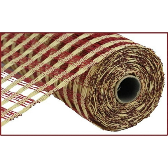 21"X10yd Poly Burlap Check Mesh Beige/Cranberry