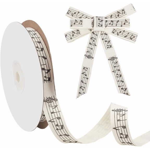 21 Yards Music Notes Ribbon 15mm Musical Grosgrain Ribbon Craft Ribbons Music Notation Decorative Clothing Trim with Spool for DIY Scrapbooking Party Birthday Wedding Decor Gift Packaging