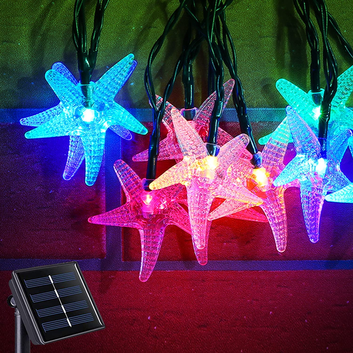 21 ft Solar String Lights Outdoor 30 LED Multicolor Starfish Garden