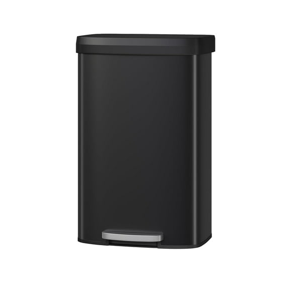 21 gal / 80 L Metal Trash Can with Lid, Large Garbage for Kitchen, Rustproof Step-on Kitchen Bin Liner Rim, Rear Handle, Soft Close Plastic Black