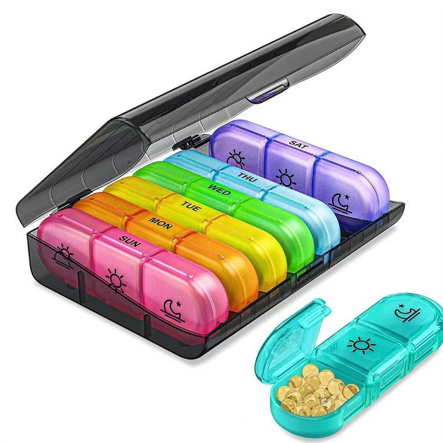 21 grids, seven days a week, black medicine box sorting box, portable ...