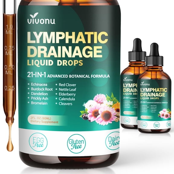 21-in-1 Lymphatic Drainage Supplements Drops,Immune & Lymph System Support | Liposome Technology,Increase Absorption Rate with Echinacea,Dandelion,Burdock,Bromelain,Calendula,Turmeric,2 Pack