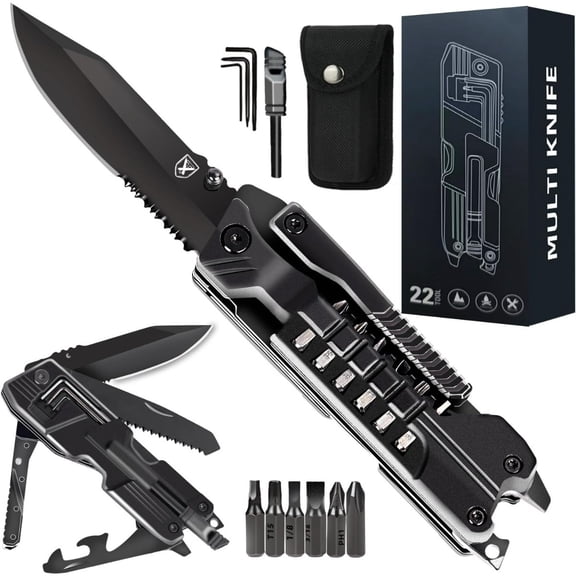 21-in-1 Multitool Pocket Knife for Men - Folding Camping & Survival Tool - Compact Outdoor Gift for Dad
