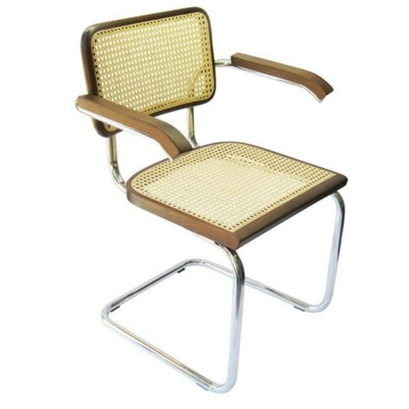 21 in. Cesca Cane Arm Chair - Chrome & Walnut
