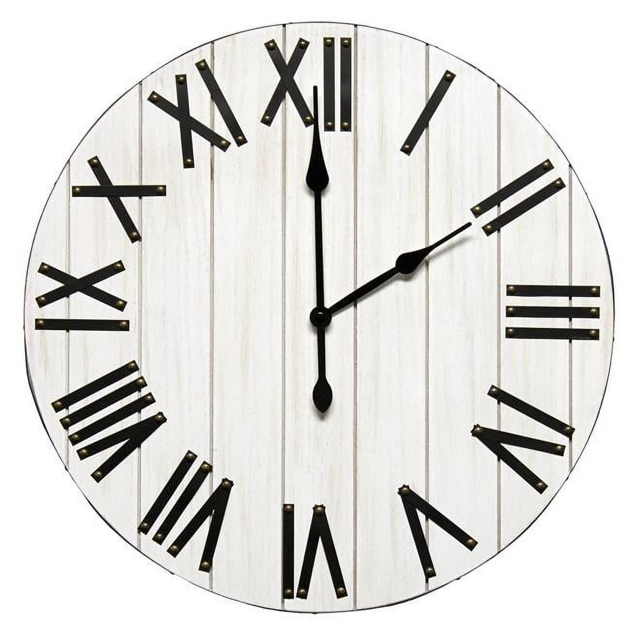 21 in. Handsome Rustic Farmhouse Wood Wall Clock, White Wash