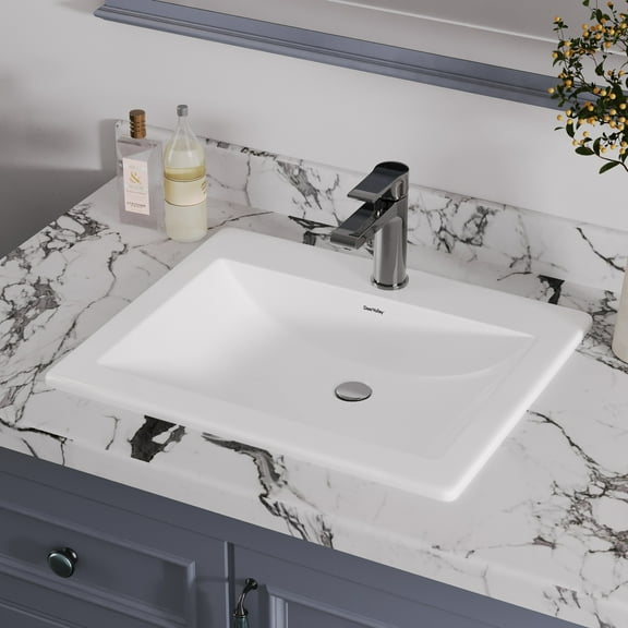 21 in. L x 17.7 in. W Drop-In Rectanglar Vitreous China Bathroom Sink in White with Overflow and Single Faucet Hole