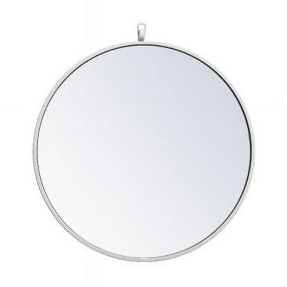 21 in. Metal Frame Round Mirror with Decorative Hook, White