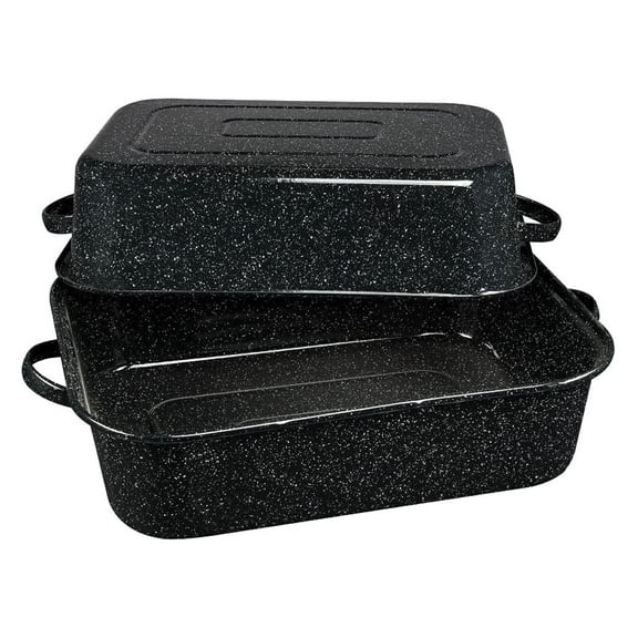 21 in Oven Rectangular Roaster with lid. (Speckled Black) - Accommodates up to 25 lb poultry or roast. Covered Rectangular Roaster