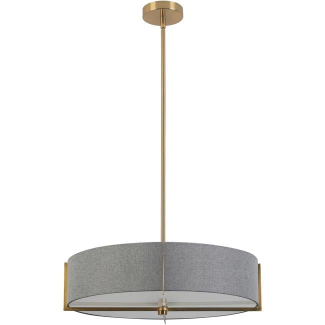 Aged Brass and White Glass Drum Pendant Light, 26"